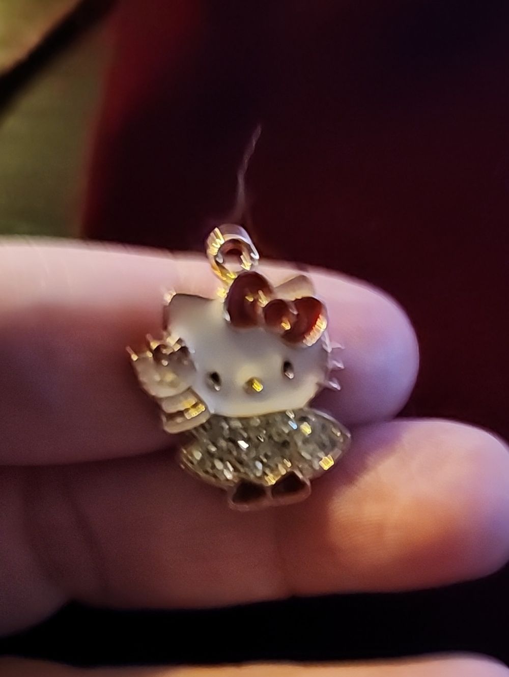 Hello Kitty-Inspired Gold Tone Red Bow Pendant Charm